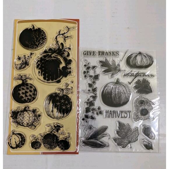 INKADINKADO CLEAR STAMPS - Pumpkins Galore Autumn Harvest Acorn Corn Ivy Lot Set - Picture 1 of 7